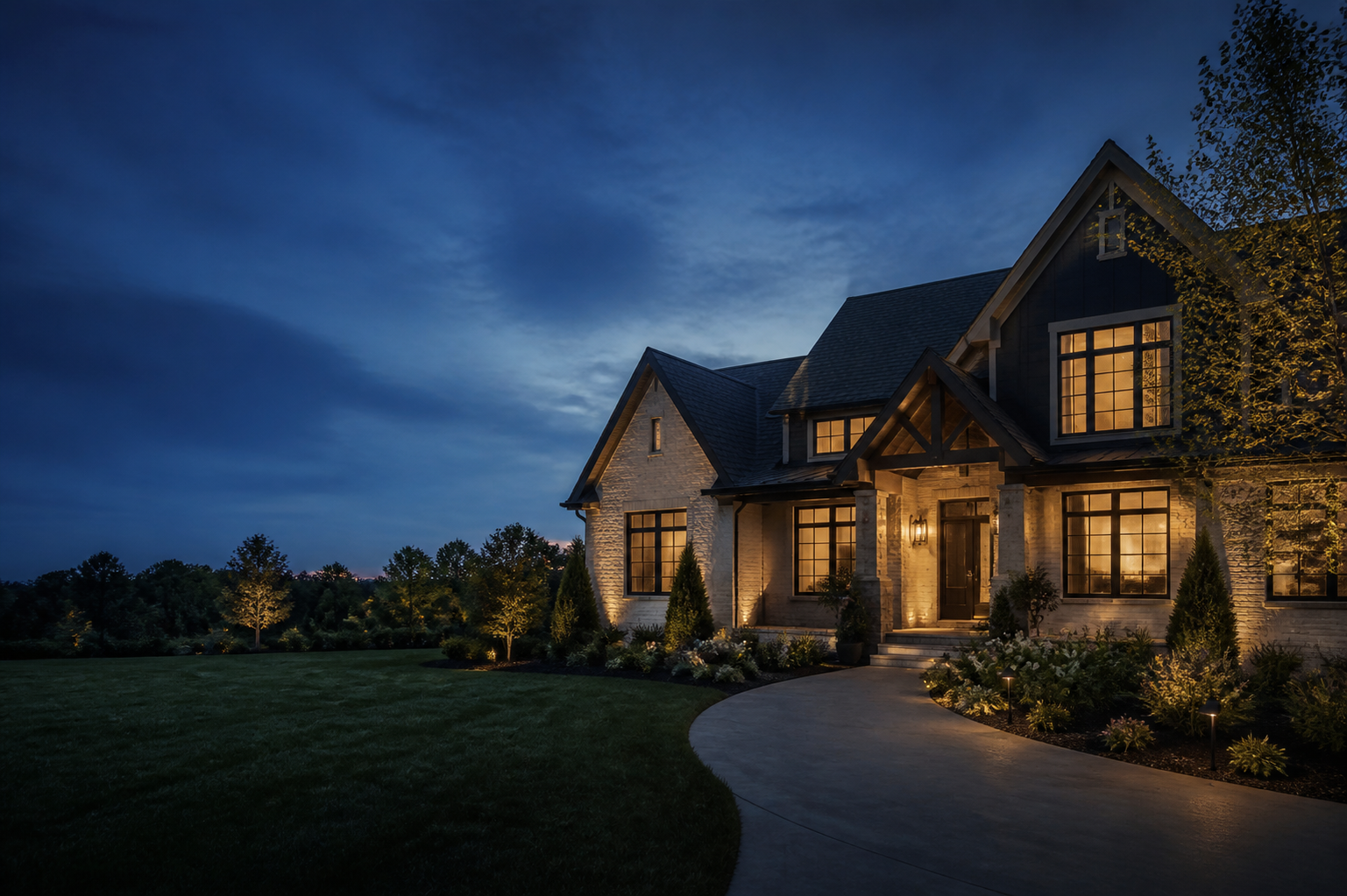 Elegant American home at dusk